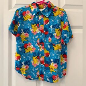 Boy’s Pikachu Short Sleeve Hawaiian Print Design Button Down Shirt Pokemon 5